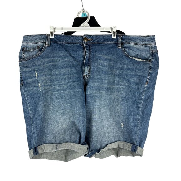 Venezia Womens Plus Size 22 Denim Shorts With Distressed Detailing - Picture 1 of 4